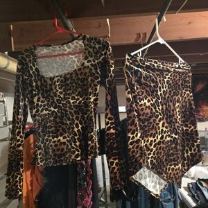 Two Piece Stretchy Long Sleve Top And Skirt